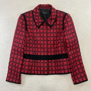 Carlisle Tweed Designer Jacket Metallic Window Pane Checkered Red Black Size 18